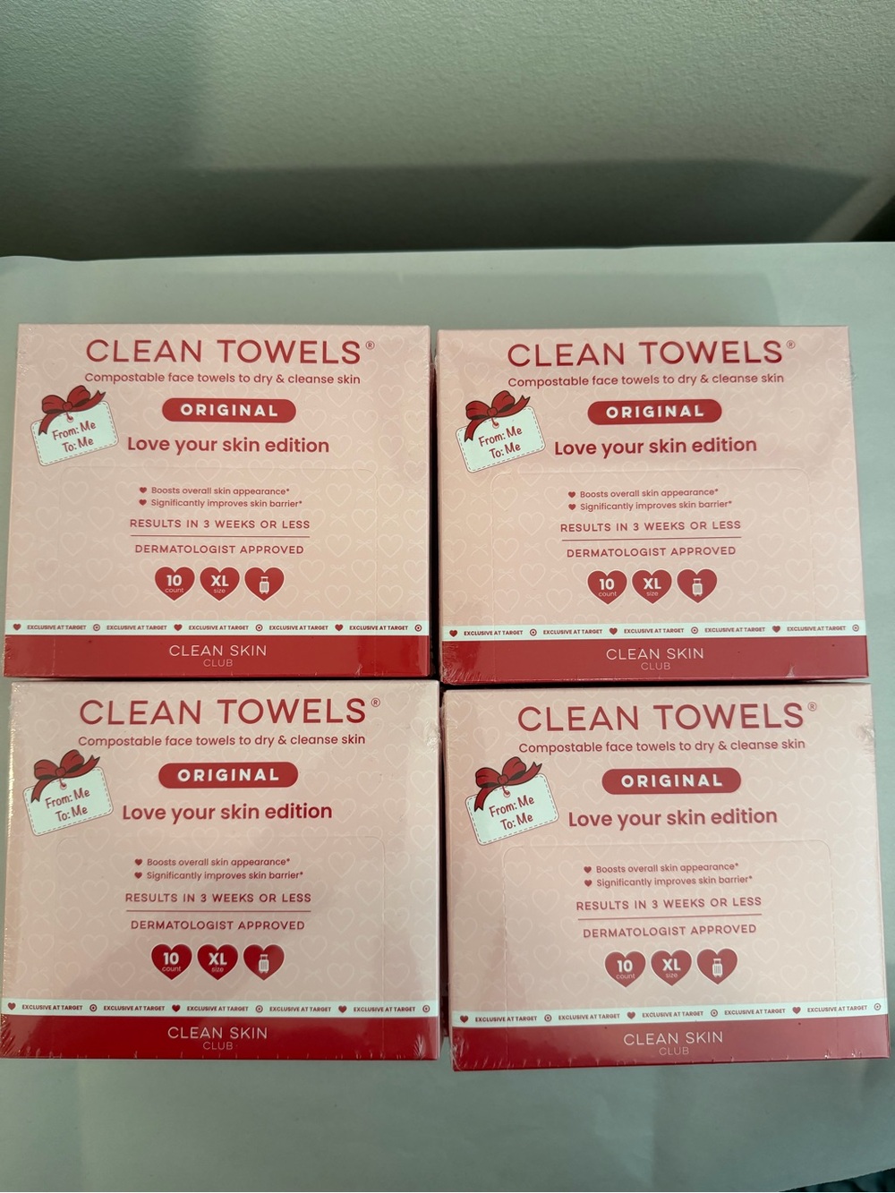Clean Skin club compostable face towels, love your skin edition, set of 8 new